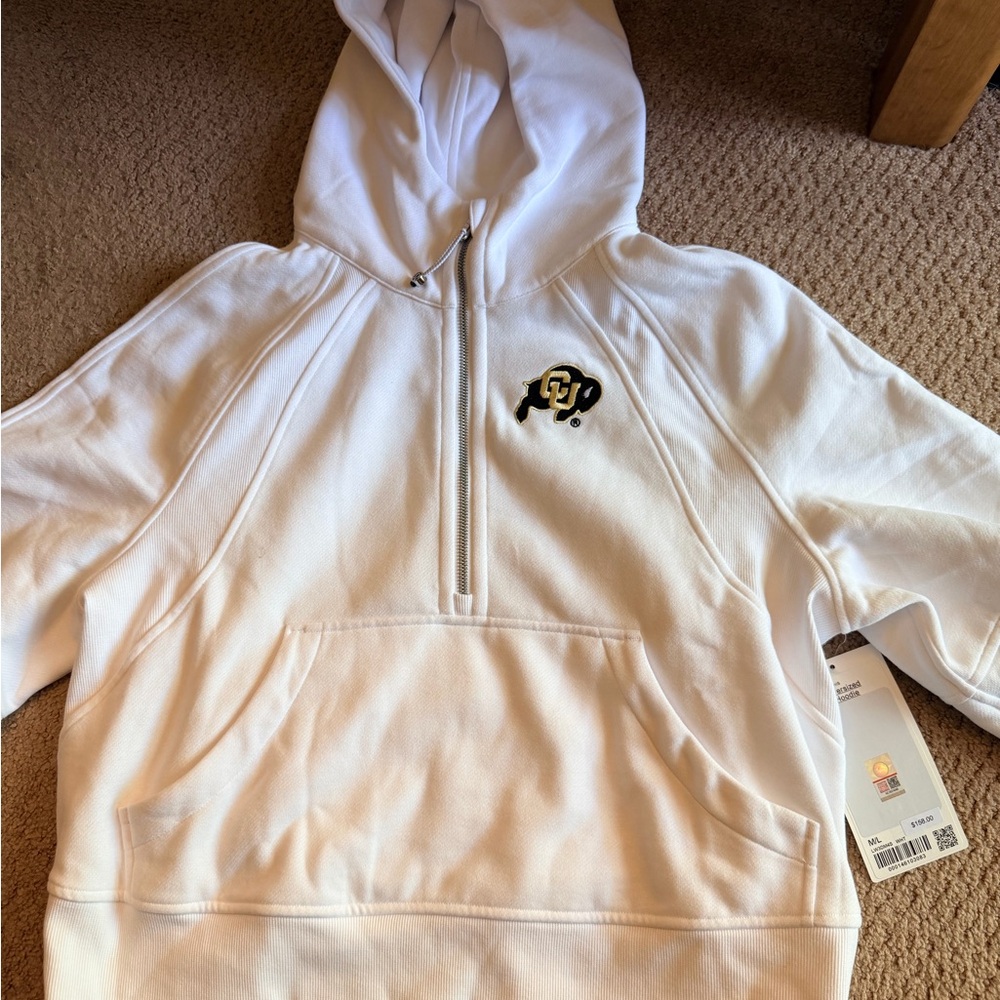 Lululemon White Scuba Oversized Half-Zip Hoodie with University of Colorado Logo